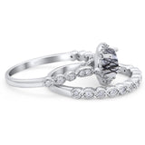 Two Piece Round Natural Stone Wedding Set Ring
