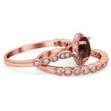 Two Piece Round Natural Stone Wedding Set Ring