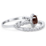 Two Piece Round Natural Stone Wedding Set Ring