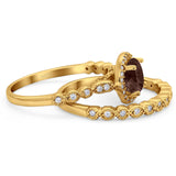 Two Piece Round Natural Stone Wedding Set Ring
