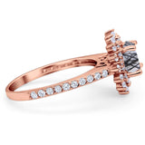 Art Deco Round Natural Stone Floral Ring