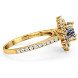 Art Deco Round Natural Stone Floral Ring