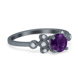 Art Deco Round Natural Stone Floral Ring