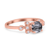 Art Deco Round Natural Stone Floral Ring