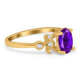 Art Deco Oval Natural Stone Floral Ring