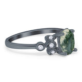 Art Deco Oval Natural Stone Floral Ring