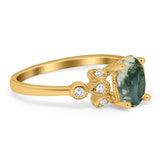 Art Deco Oval Natural Stone Floral Ring