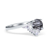 Art Deco Round Natural Stone Flower Ring