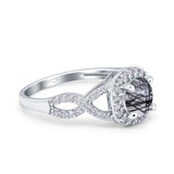 Art Deco Round Natural Stone Wedding Ring