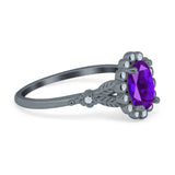 Art Deco Oval Natural Stone Floral Ring