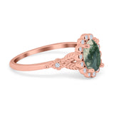 Art Deco Oval Natural Stone Floral Ring