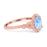Art Deco Oval Natural Stone Floral Ring