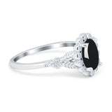 Art Deco Oval Natural Stone Floral Ring