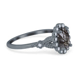 Art Deco Oval Natural Stone Floral Ring