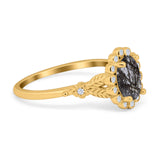Art Deco Oval Natural Stone Floral Ring