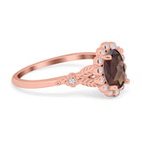 Art Deco Oval Natural Stone Floral Ring