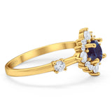 Art Deco Round Natural Stone Flower Ring