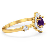 Art Deco Round Natural Stone Flower Ring