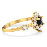 Art Deco Round Natural Stone Flower Ring