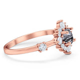 Art Deco Round Natural Stone Flower Ring