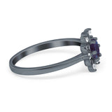 Art Deco Round Natural Stone Flower Ring