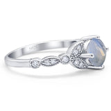 Art Deco Round Natural Stone Leaf Style Ring