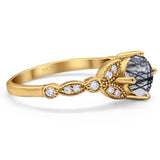 Art Deco Round Natural Stone Leaf Style Ring