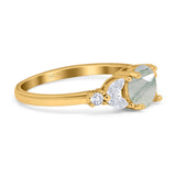 Art Deco Round Natural Stone Leaf Style Ring
