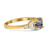 Art Deco Round Natural Stone Leaf Style Ring