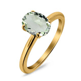 Oval Natural Stone Solitaire Cathedral Ring