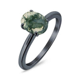  Oval Natural Stone Solitaire Cathedral Ring