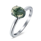  Oval Natural Stone Solitaire Cathedral Ring
