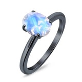  Oval Natural Stone Solitaire Cathedral Ring