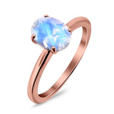  Oval Natural Stone Solitaire Cathedral Ring