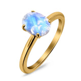  Oval Natural Stone Solitaire Cathedral Ring