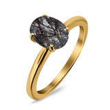  Oval Natural Stone Solitaire Cathedral Ring