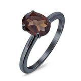  Oval Natural Stone Solitaire Cathedral Ring
