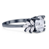 Art Deco Oval Natural Stone Floral Ring