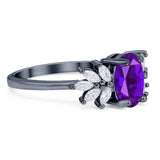 Art Deco Oval Natural Stone Floral Ring