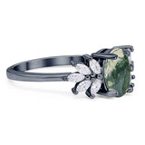 Art Deco Oval Natural Stone Floral Ring