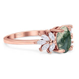 Art Deco Oval Natural Stone Floral Ring