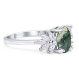 Art Deco Oval Natural Stone Floral Ring