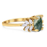 Art Deco Oval Natural Stone Floral Ring