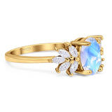 Art Deco Oval Natural Stone Floral Ring
