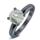 Round Natural Stone Solitaire Cathedral Ring