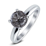 Round Natural Stone Solitaire Cathedral Ring