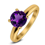  Round Natural Stone Solitaire Cathedral Ring