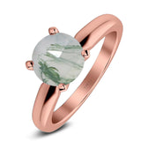  Round Natural Stone Solitaire Cathedral Ring