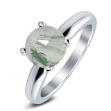  Round Natural Stone Solitaire Cathedral Ring