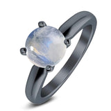  Round Natural Stone Solitaire Cathedral Ring